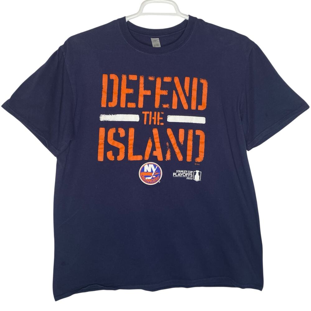 New York Islanders Defend the Island 2023 NHL Playoffs T-Shirt Blue XL Fanatics